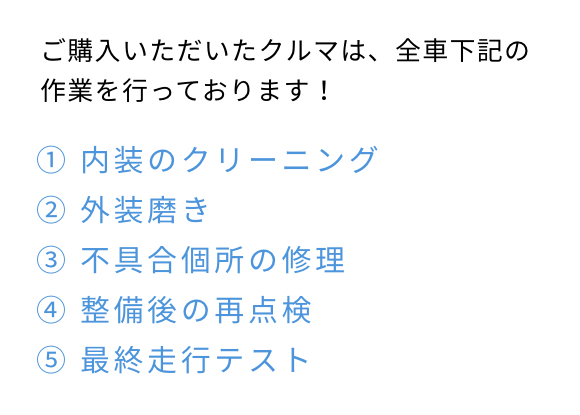 ご購入いただいたクルマは、全車下記の作業を行っております！